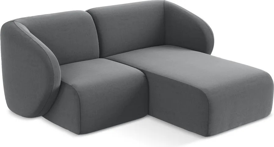 Szary aksamitny narożnik (prawostronny/z szezlongiem) Lani – Makamii