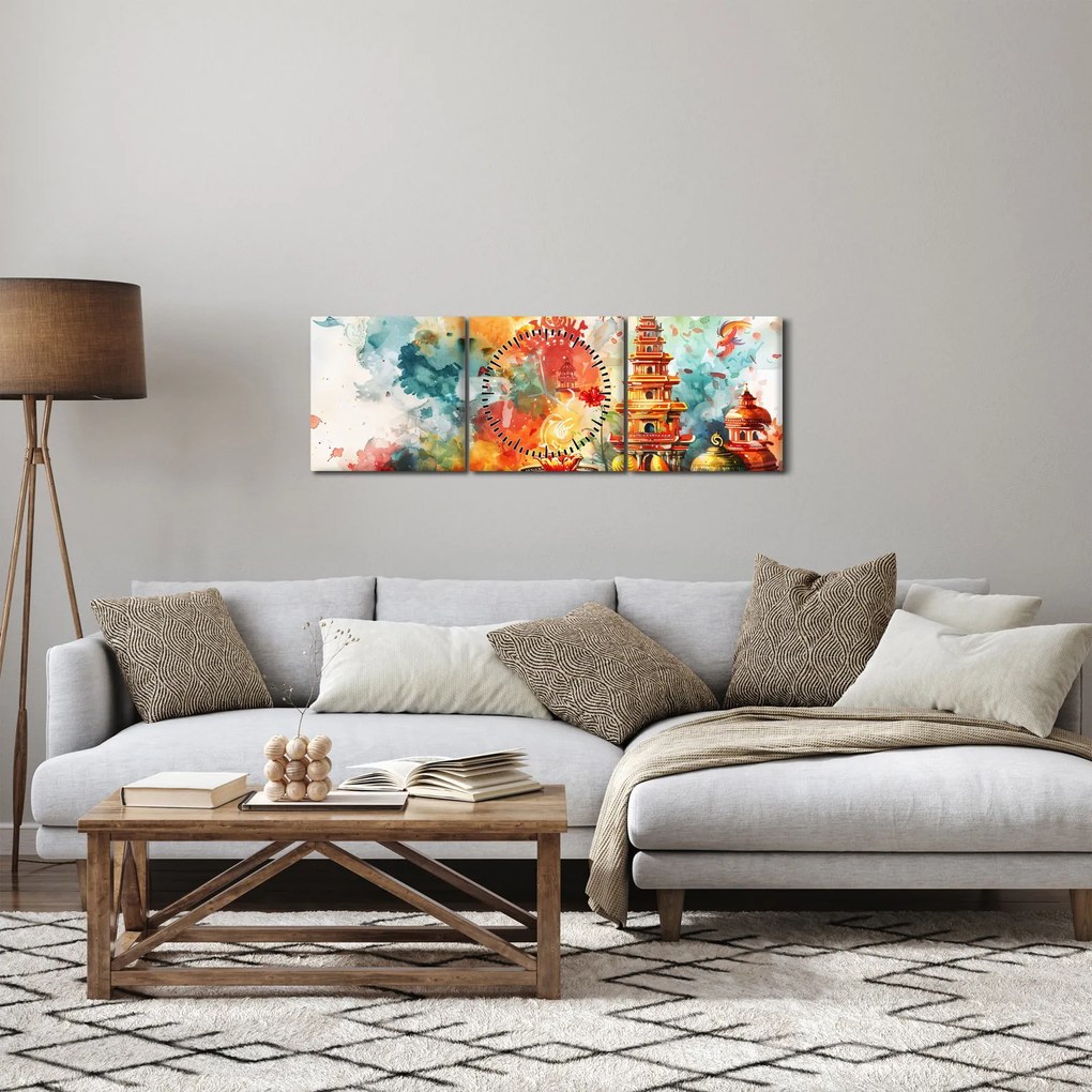 Obraz - Ilustracja akwarelowa (z zegarem) (90x30 cm)