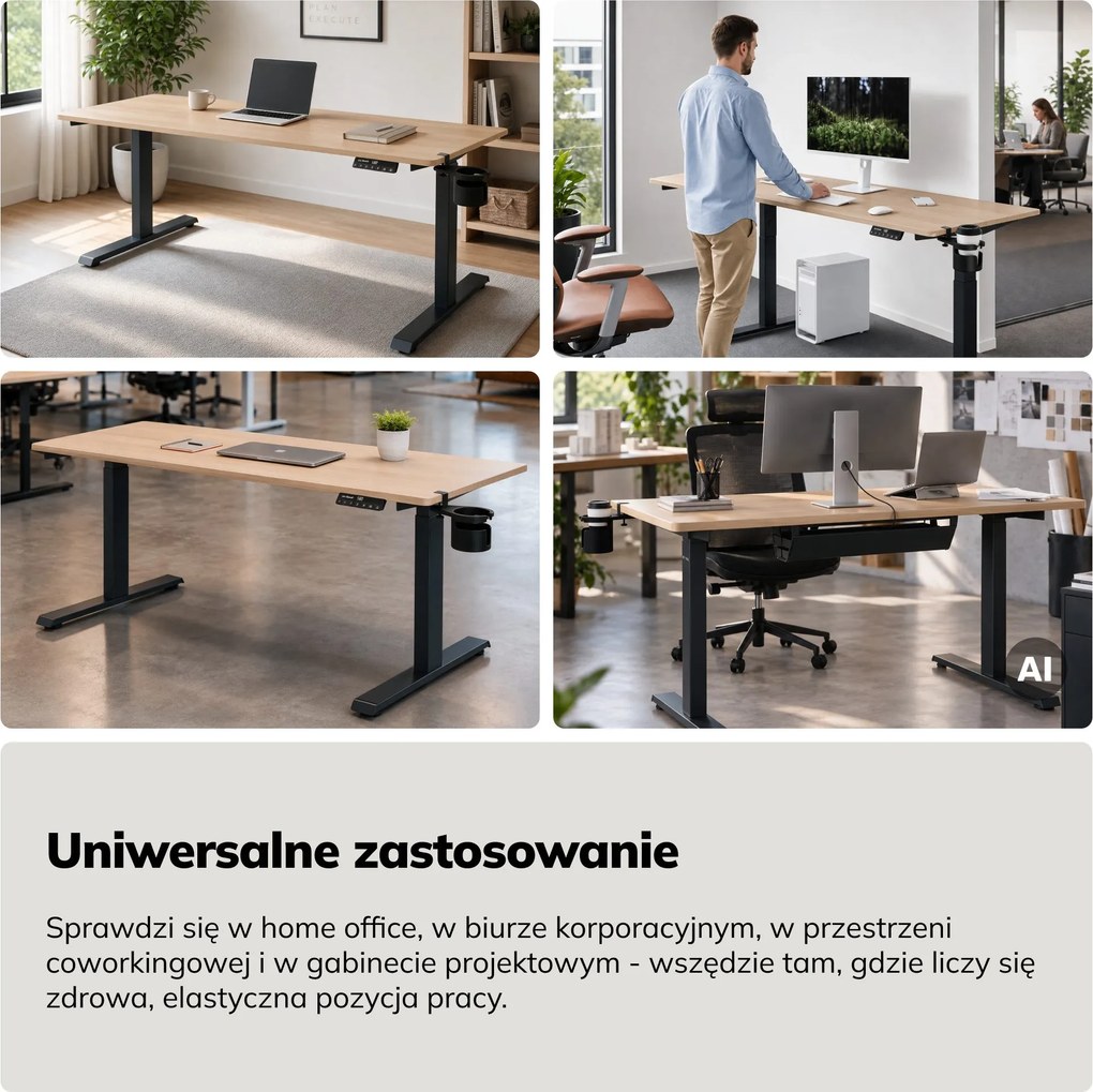 Biurko elektryczne z regulacją wysokości ergonomiczne antracytowe/dąb sonoma,1600x800 mm: ARIA