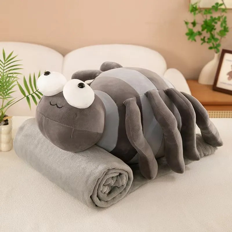 Pluszowy PAJĄK z dziecięcym kocykiem w środku, szary