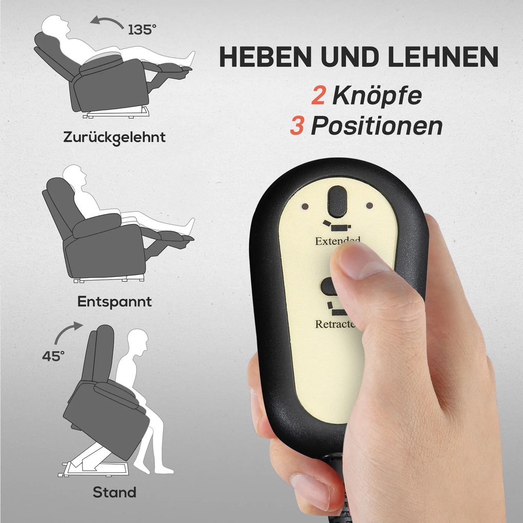 HOMCOM Elektryczny Fotel do Telewizora z Pomocą Wstawania, Funkcją Ciepła i Masażu, Pilotem i Kieszenią Boczną, Ciemnoszary