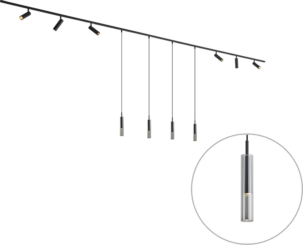 Nowoczesny system szynowy czarny z 6 reflektorami i 4 lampami wiszącymi 1-fazowy - Slimline Uzzy Loyce