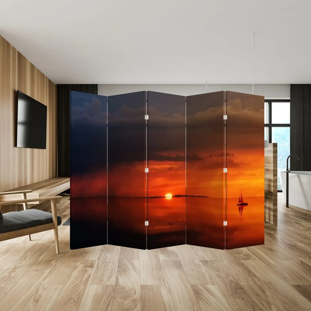 Parawan - Zachód Słońca z żaglówką (210x170 cm)