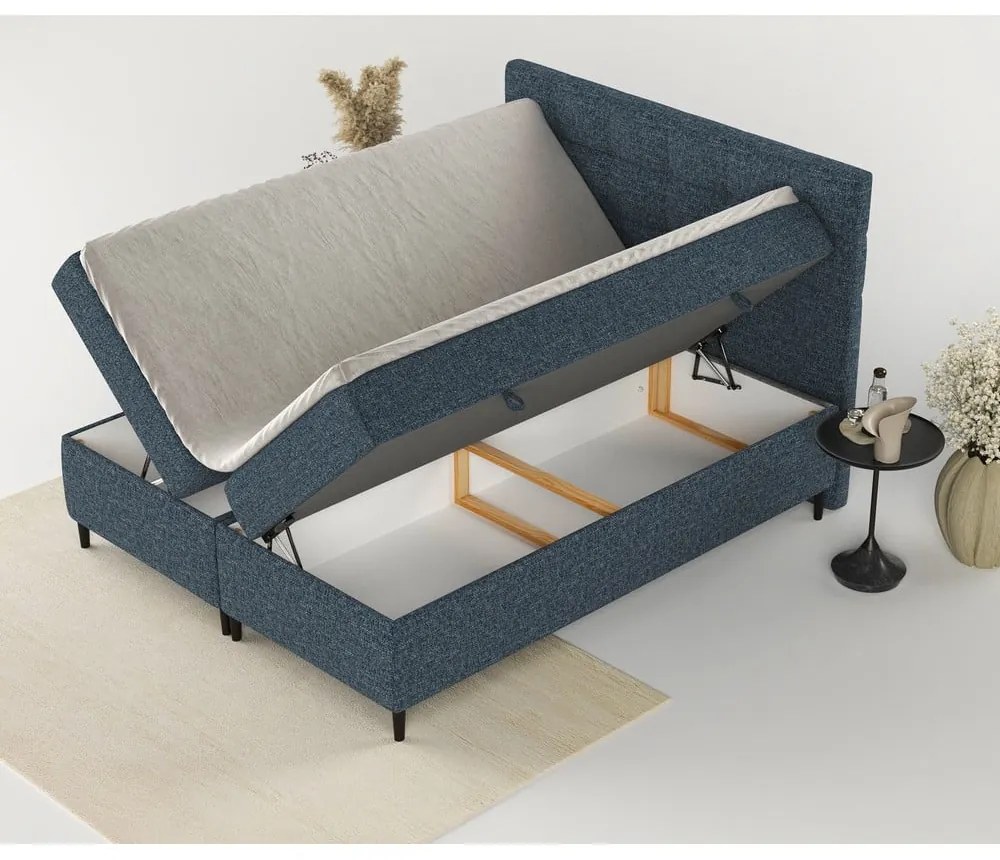 Ciemnoniebieskie łóżko boxspring ze schowkiem 140x200 cm Urbaneo – Maison de Rêve