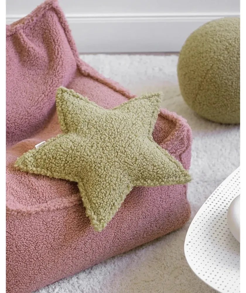 Zielona poduszka na sofę dziecięcą z materiału bouclé Star – Wigiwama