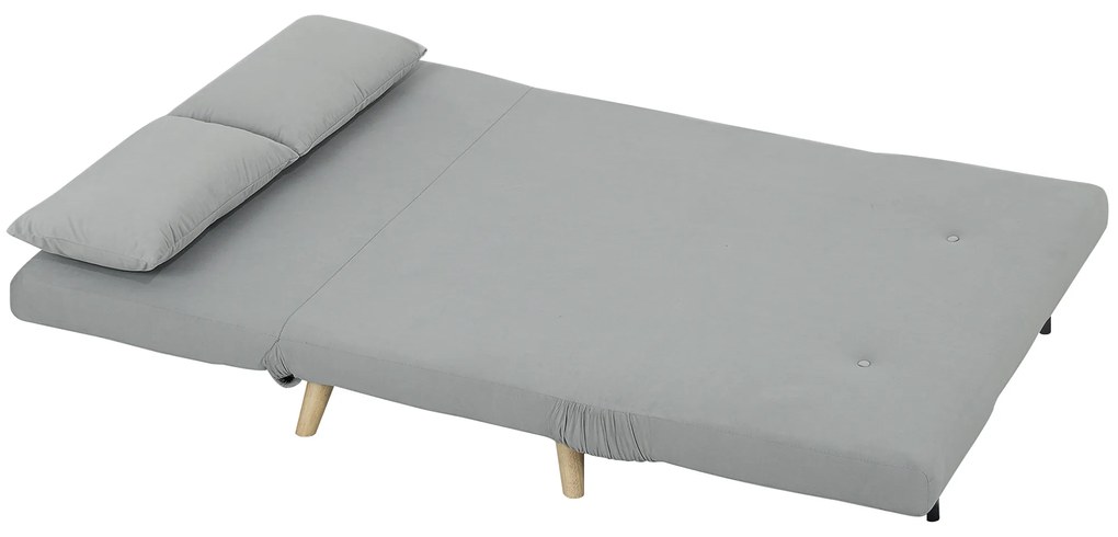 HOMCOM Sofa Rozkładana, Sofa Relaksacyjna, wraz z 2 Poduszkami, Imitacja Aksamitu, 130 x 78 x 79 cm, Jasnoszary