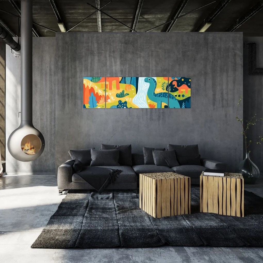 Obraz - Wesołe dinozaury (170x50 cm)