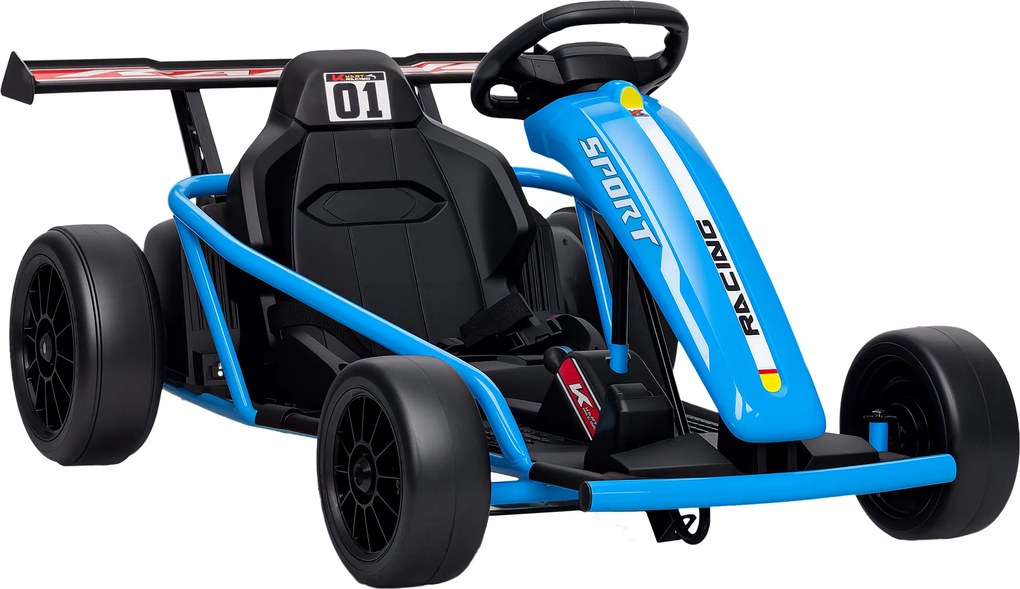 AIYAPLAY 24V elektryczny gokart do jazdy i driftu, opony nylonowe, pas bezpieczeństwa, klakson, muzyka dla 8-12 lat Niebieski