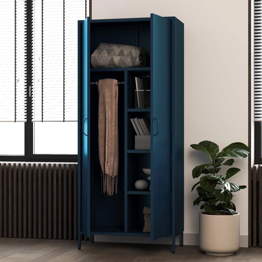 Szafa na ubrania metalowa granatowa: Modern FLAVIO, 800 x 1850 x 450 mm