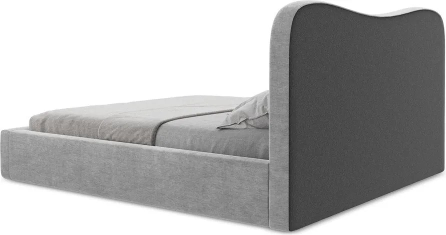 Jasnoszare tapicerowane łóżko dwuosobowe ze schowkiem ze stelażem 160x200 cm Kahai – Makamii