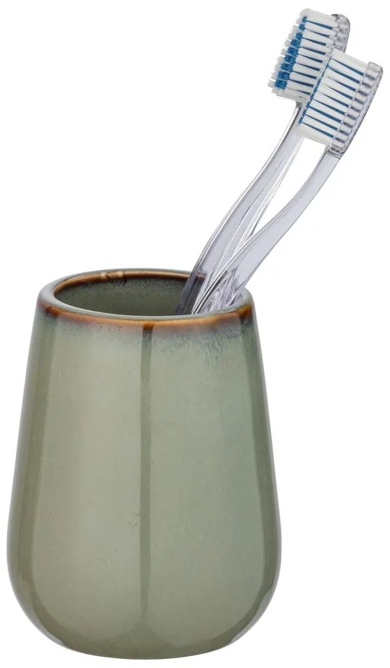 Zielony ceramiczny kubek na szczoteczki do zębów Wenko Sirmione