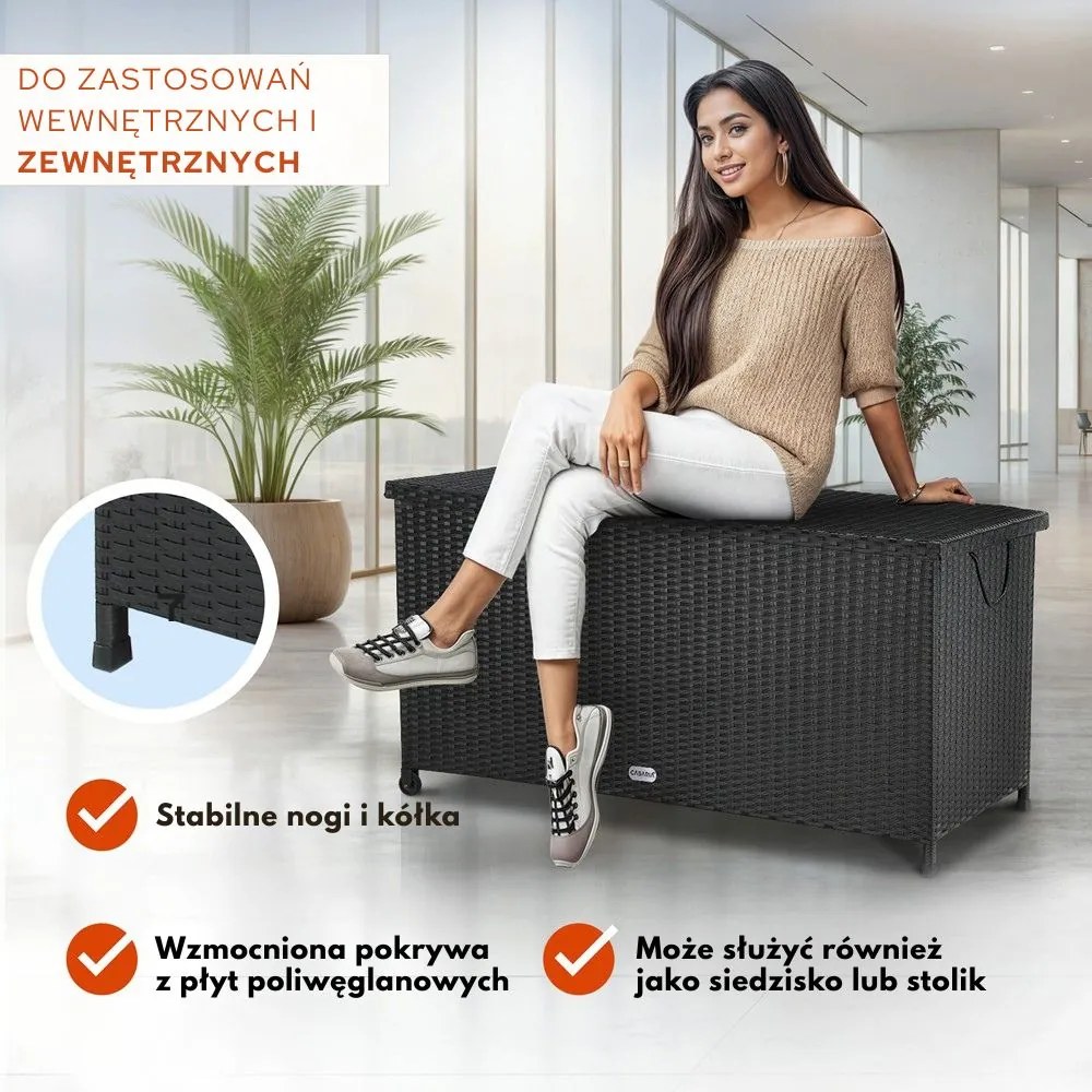 Polirattanowy pojemnik na schowek RICCO, 270L, 117x53x60cm, czarna Casaria