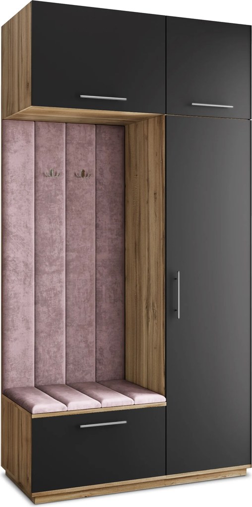 Masseno Garderoba REMA 120/240/60 cm Nowoczesna Szafa do Przedpokoju Dąb wotan, MONOLITH 62 (Wrzosowy)