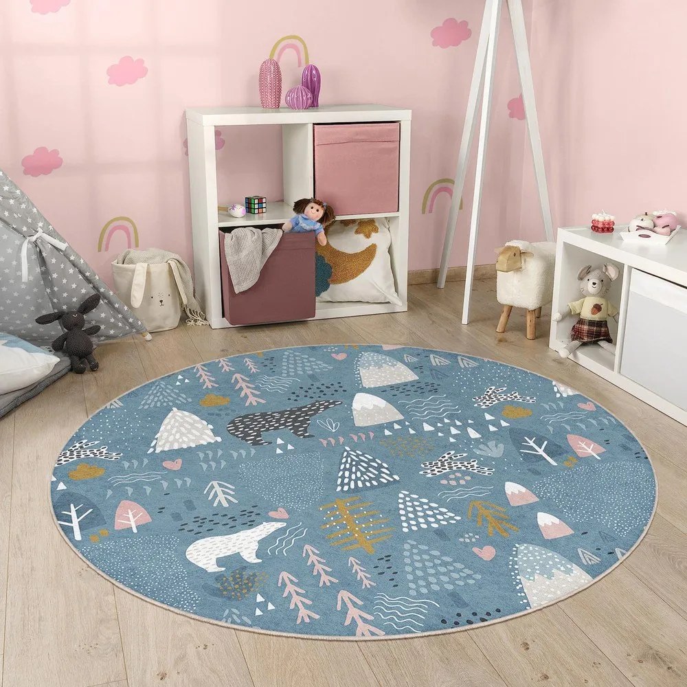 Niebieski dywan dziecięcy odpowiedni do prania ø150 cm Forest Land – Mila Home