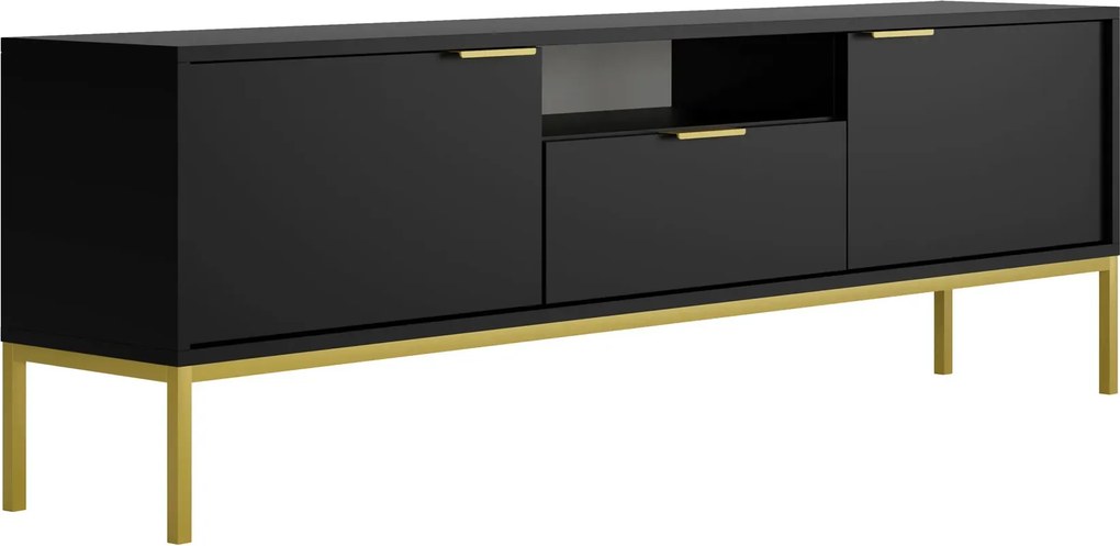 Szafka RTV z szufladą i drzwiczkami 175 cm czarny + złoty A4-T81