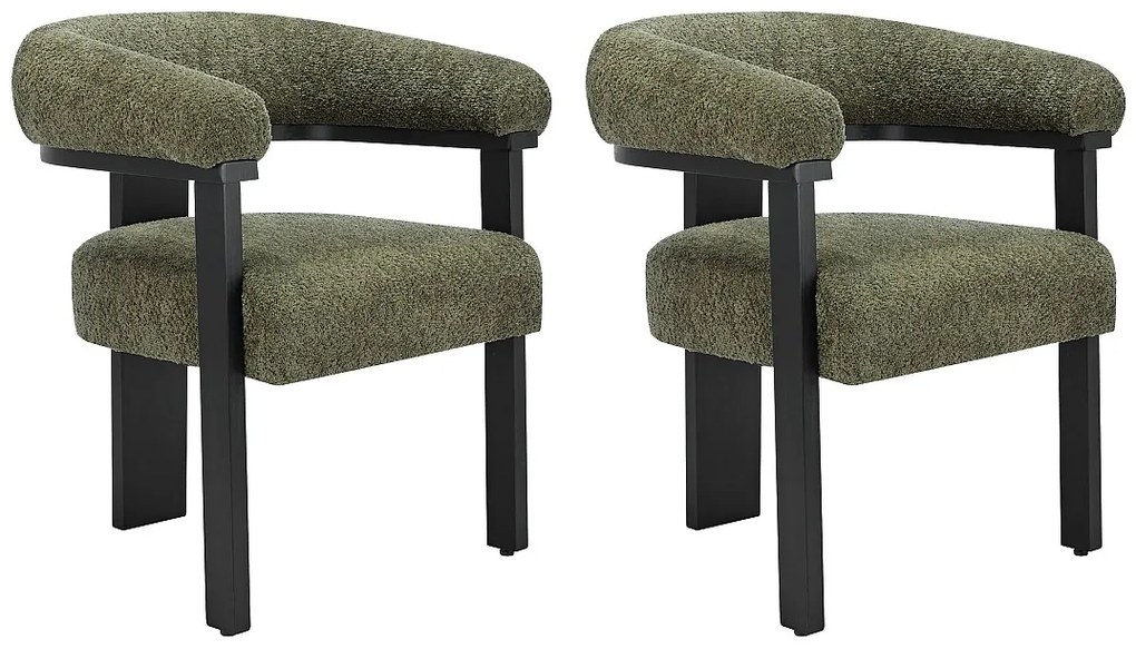 Zestaw 2 krzeseł z podłokietnikami z bukli i drewna kauczukowego - Khaki i czarny - LIVELIA marki Pascal Morabito