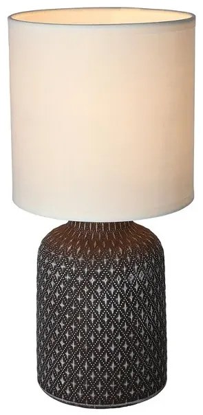 Brązowa lampa stołowa z abażurem z tkaniny - V085 Semir