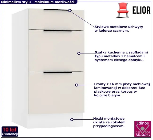 Dolna szafka kuchenna z szufladami beż piaskowy - Bixor 8X