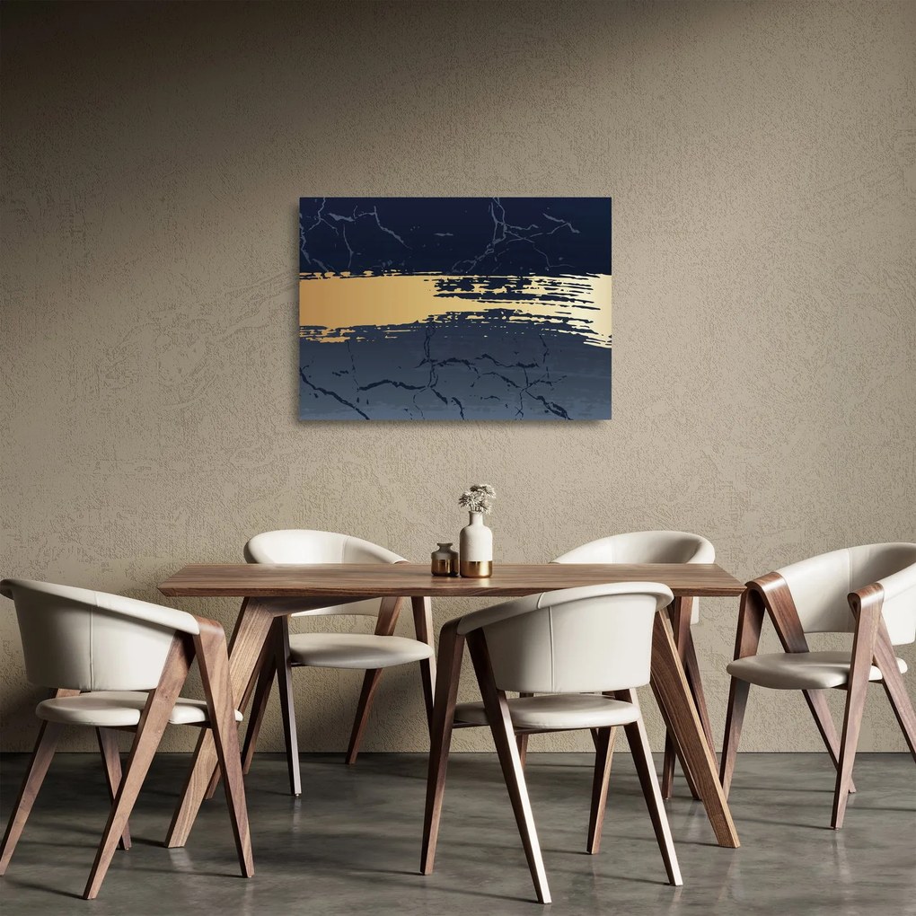 Obraz na szkle - Niebiesko-złota abstrakcja N⁰2 (70x50 cm)