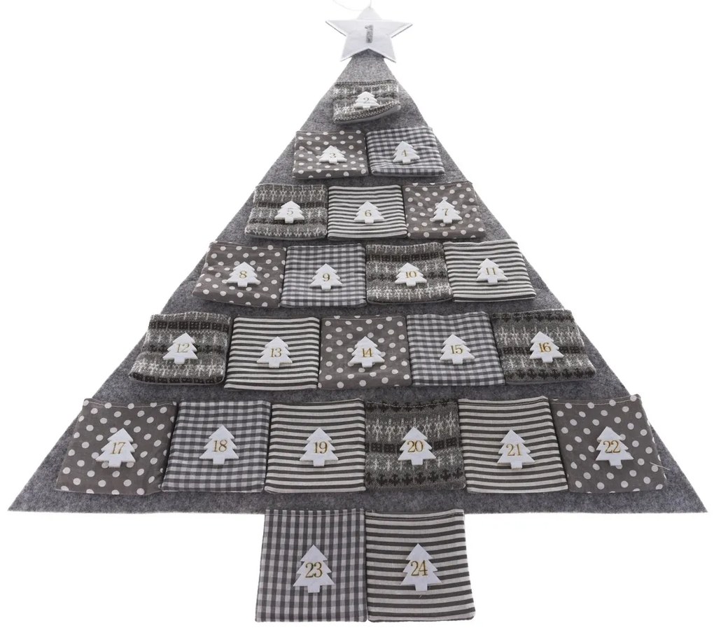 Tekstylny kalendarz adwentowy Gray tree, 68 x 68 cm