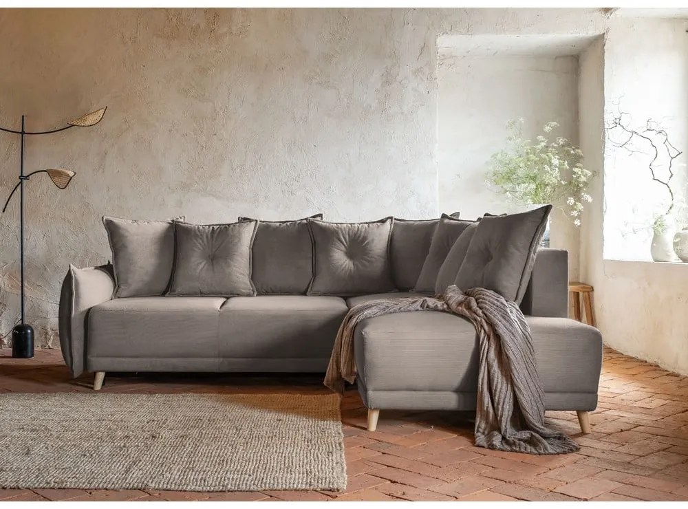 Jasnobrązowy sztruksowy rozkładany narożnik (prawostronny) Lazy Lukka – Miuform