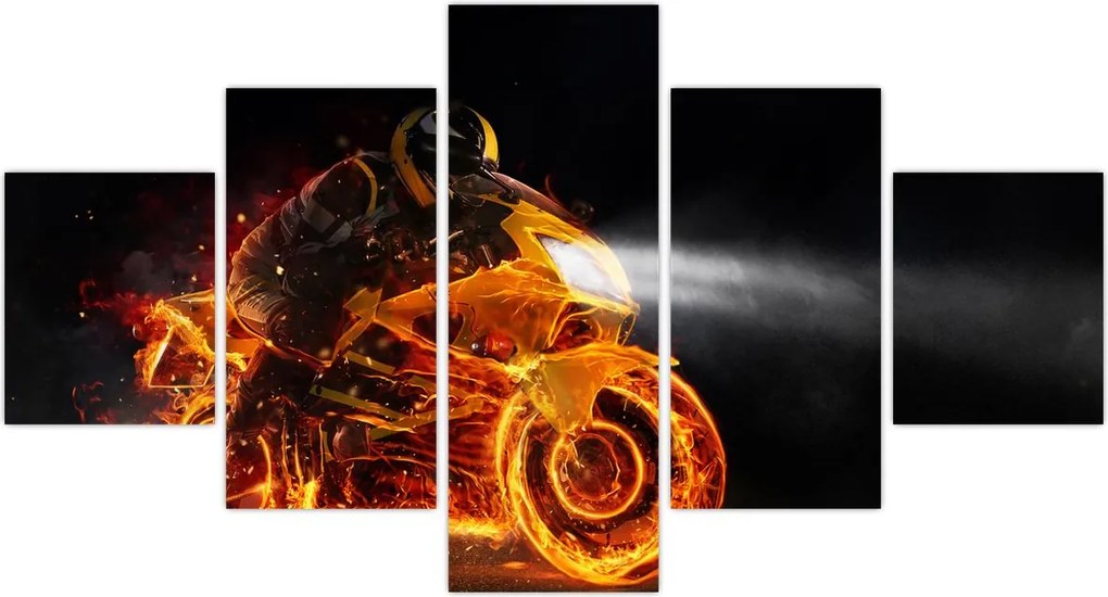 Obraz - Motocyklista z płomieniami (125x70 cm)