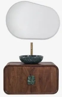 Zestaw Wiszących Mebli Łazienkowych 95x45 Cm Z Drewna Mango I Naturalnego Kamienia Kivalina Owalna Lampa Led I Przeciwmgielna 100x80 Cm Riben & Szczot