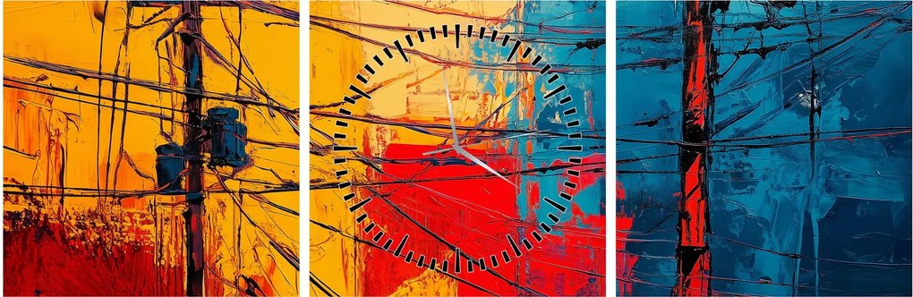 Obraz - Abstrakcyjne linie elektryczne (z zegarem) (90x30 cm)