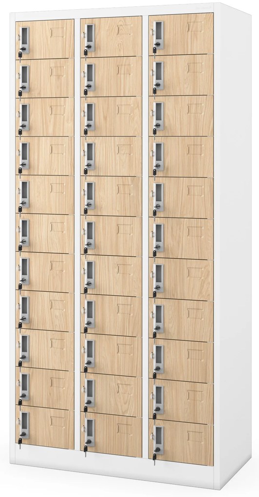 Szafka skrytkowa depozytowa 33-skrytkowa biała/dąb sonoma, 900x1850x450 mm: OLIVER Eco Design