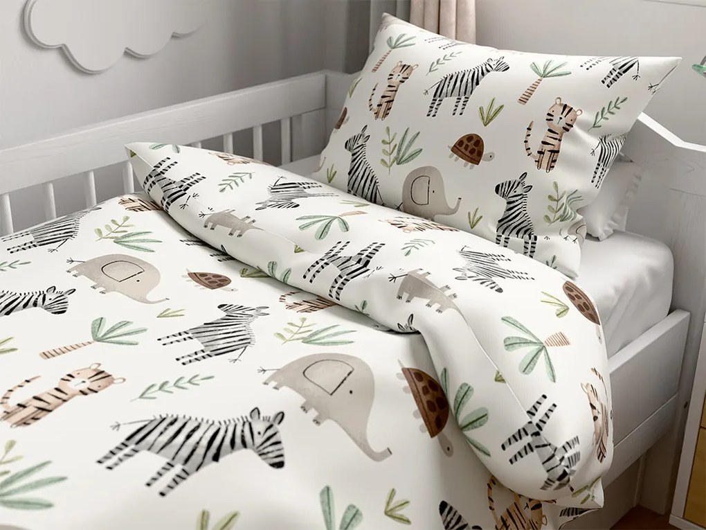 PrzytulneMieszkanie.pl PrzytulneMieszkanie.pl Pościel krepa do łóżeczka Renforcé JUNGARI kremowa Rozmiar pościeli: 45 x 65 cm | 90 x 140 cm