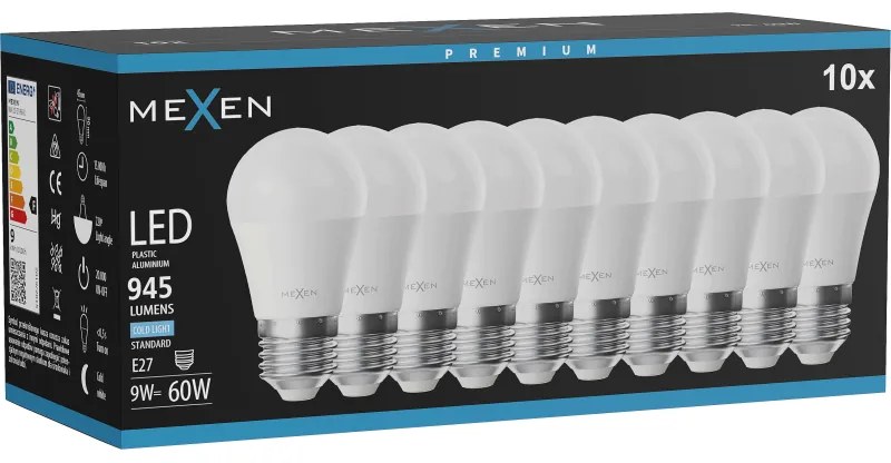 Mexen Nova 10x żarówka LED E27, G45, 9W, Zimna - 6500K, 945 lm - L101-E27-0965-01x10