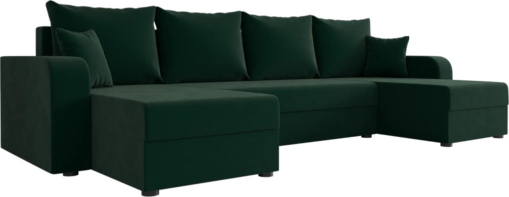 Rozkładana sofa narożna w kształcie U VALERIO 305x140 cm, ciemnozielona
