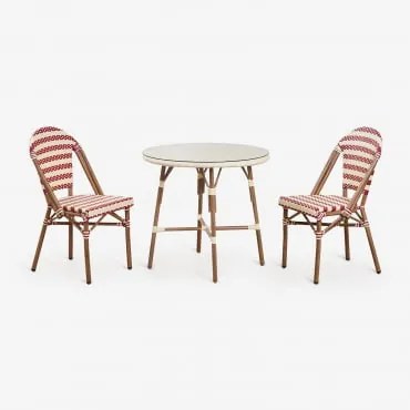 Zestaw Okrągłych Stołów Brielle Bistro (średnica 80 Cm) I Dwa Składane Aluminiowe Krzesła Ogrodowe Ruby Red - Kremowa - Sklum