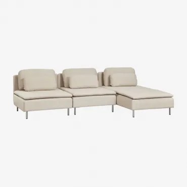 Sofa Modułowa Oriol 3-częściowa, Prawa, Leżanka Szezlong Bez Podłokietników & Tkaniny Beżowy Krem - Sklum