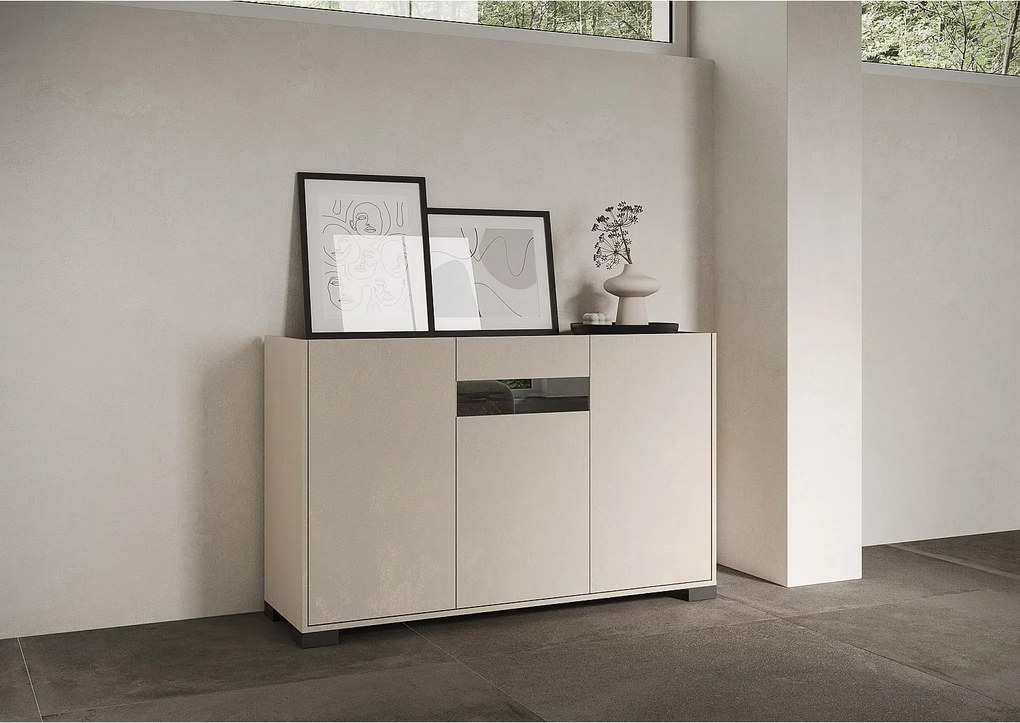 Komoda z 3 drzwiami Riflesso 130x40x81 cm, kaszmir