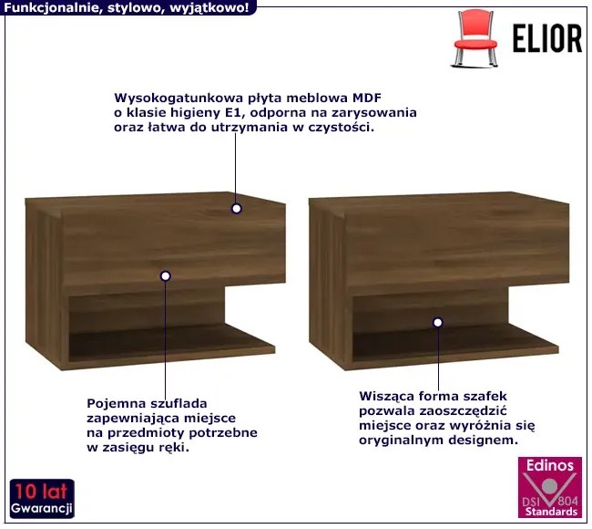 Zestaw wiszących brązowych szafek nocnych M1-G54