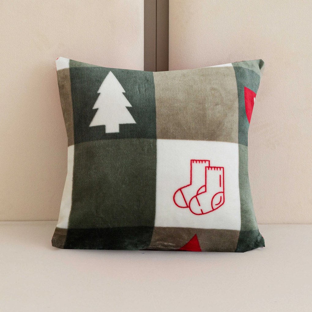 Mikropluszowa poszewka na poduszkę CHRISTMAS SOCKS 45x45 cm, zielony