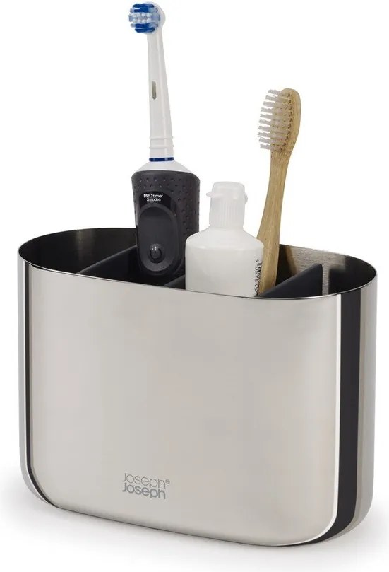 Stojak na szczoteczki do zębów ze stali nierdzewnej w kolorze srebra z połyskiem EasyStore Luxe – Joseph Joseph