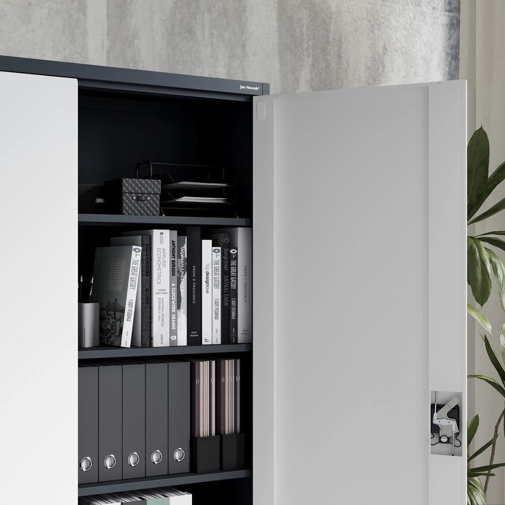 Szafa biurowa metalowa na akta antracytowo-biała JAN II, 1150 x 1850 x 400 mm