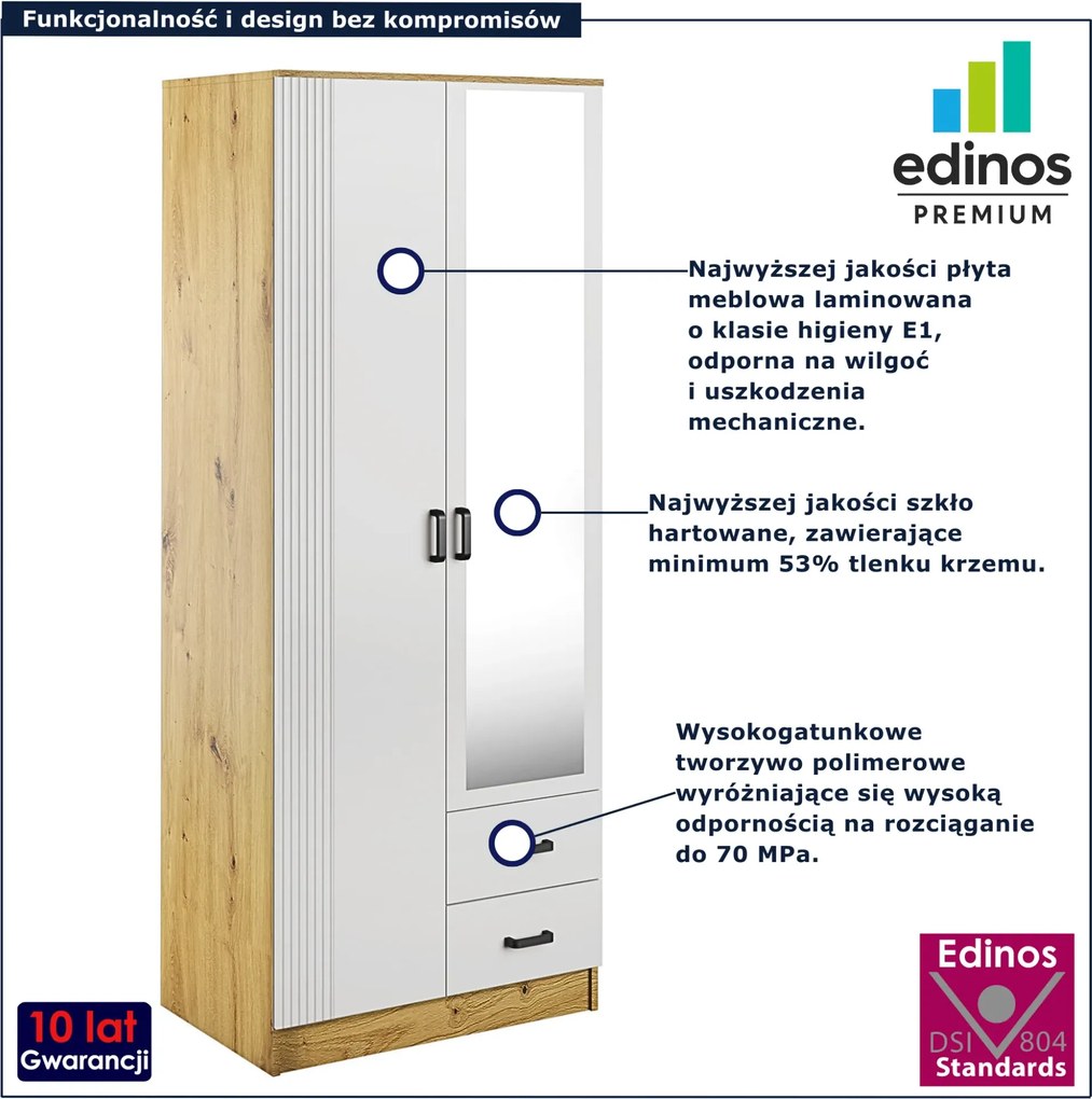 Szafa uchylna z lustrem dąb artisan + biały A9-C04