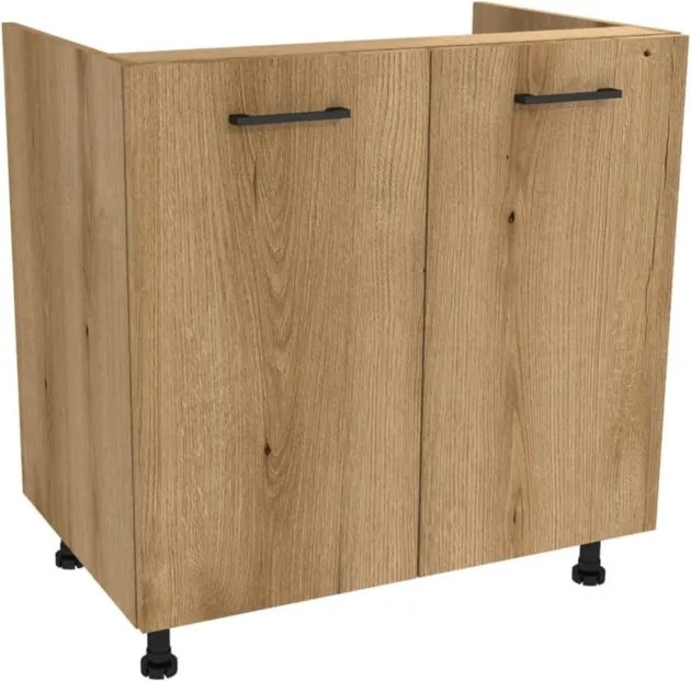 Zestaw Mebli Kuchennych MODERN 170 cm Czarny/Dąb Evoke Ryflowany Loftowy