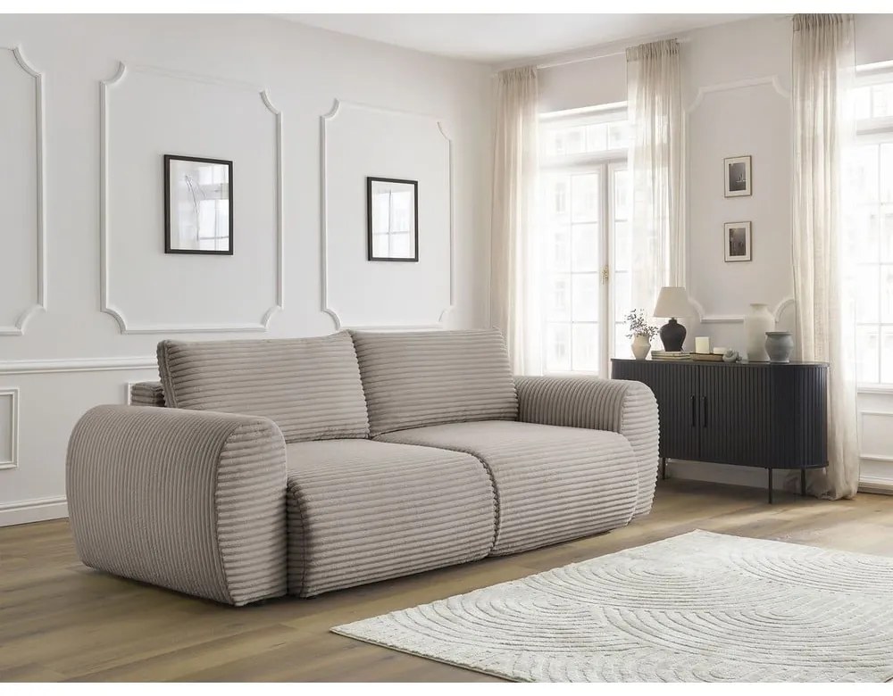 Jasnoszarobeżowa sztruksowa rozkładana sofa 257 cm Lucien – Bobochic Paris