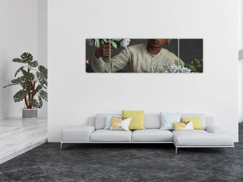 Obraz - Frédéric Bazille, Young Woman with Peonies, reprodukcje (170x50 cm)