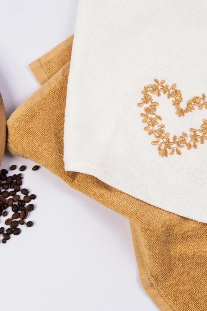 Ręczniki kuchenne HEART, 2 szt Kremowy / Mustard Zestaw (2szt., 40x60 cm)