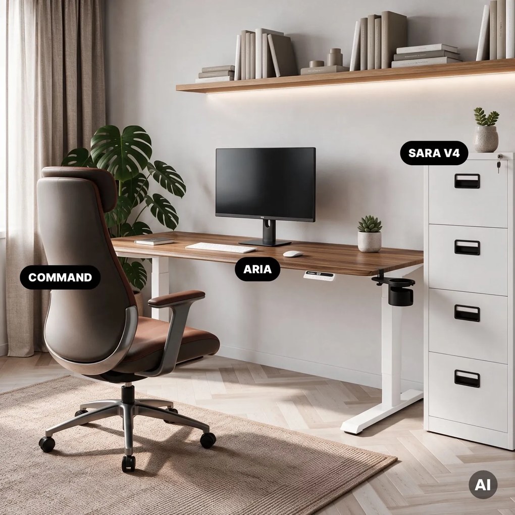 Duże biurko sit-stand do pracy Aria 160×80 cm, orzech/biały