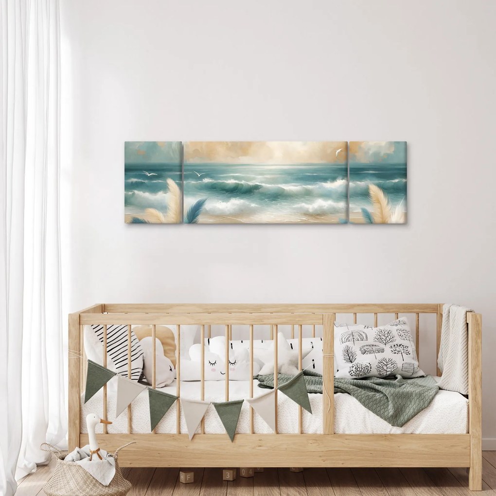 Obraz – Malowana plaża w delikatnych kolorach (170x50 cm)