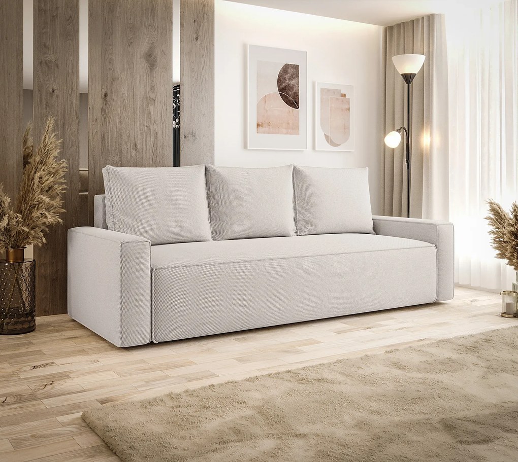 Kremowa rozkładana sofa z pojemnikiem W8-T74