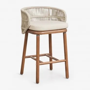 Pack 4 Wysokich Stołków Z Drewna Akacjowego I Plecionego Sznurka Capri Kremowa & ↑65 Cm - Sklum