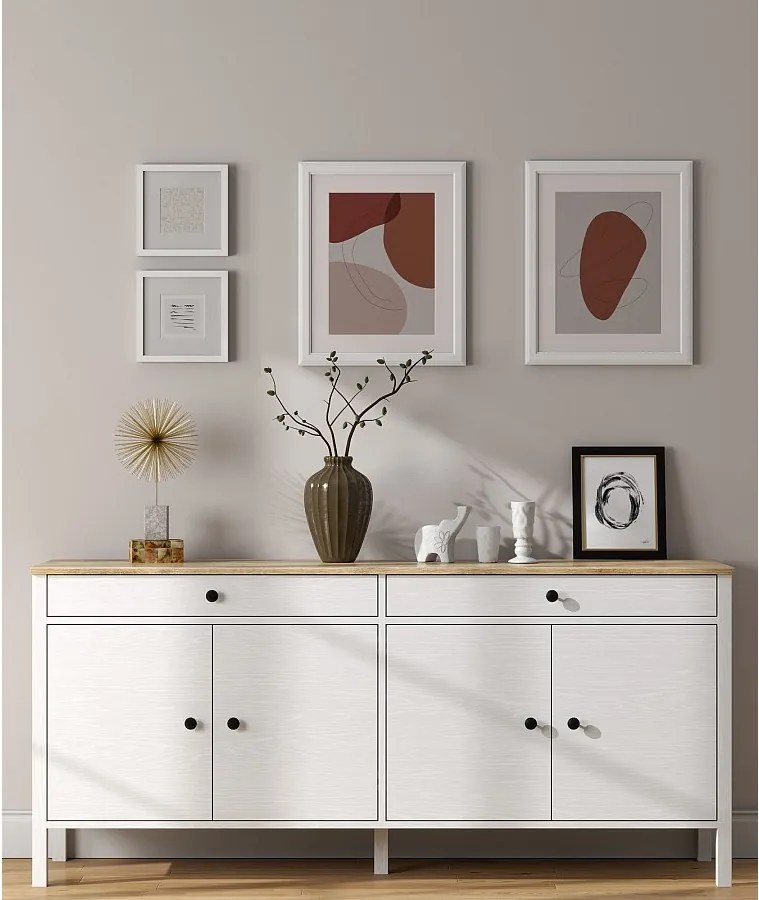 Komoda drewniana – 180 cm x 82 cm x 44 cm – Biała – Płyta wiórowa pokryta melaminą