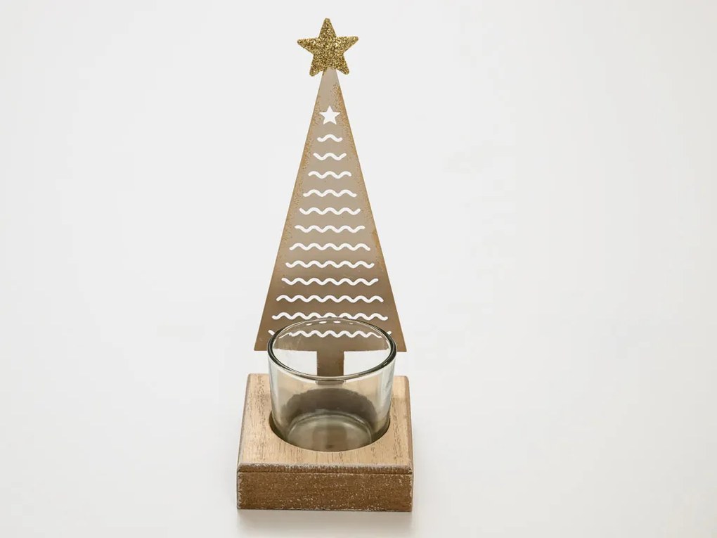 Świąteczny świecznik metalowy CHRISTMAS TREE 18 cm złoty